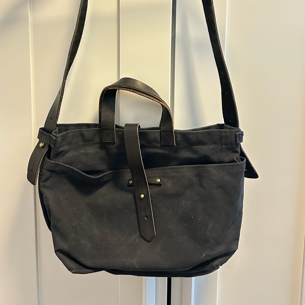 Peg and Awl Black Waxed Canvas Messenger Tote